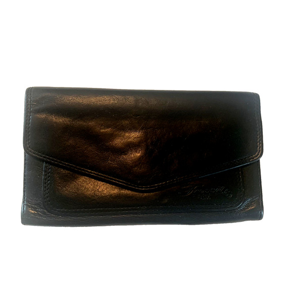 Vintage Fossil Black Leather Wallet Flap Snap Close Supple Folding Clutch - Picture 1 of 11